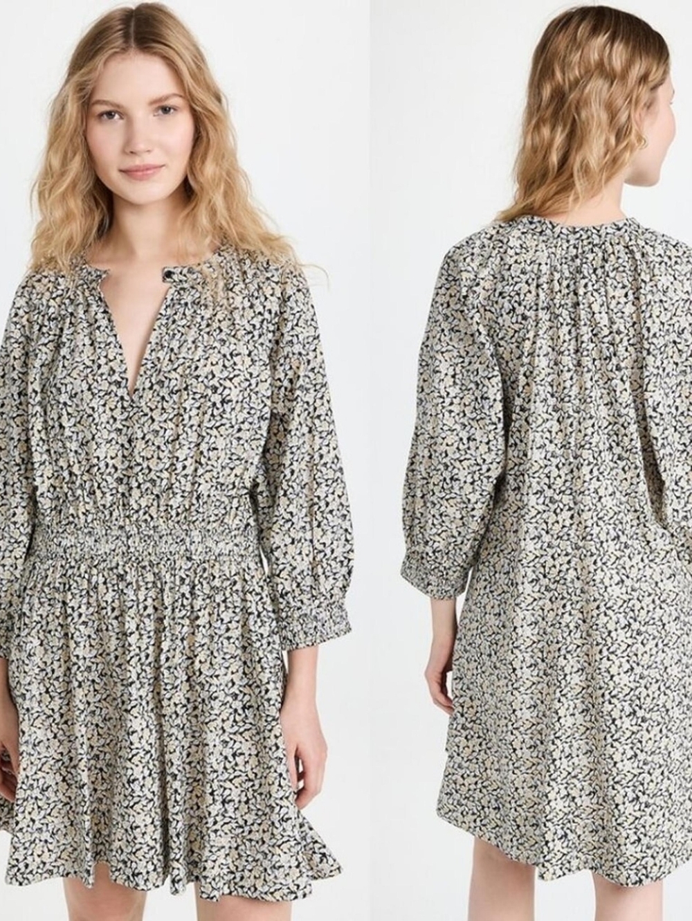 Apiece Apart Cobano Floral Printed Peasant Dress w/Pockets in Fauna Black XL